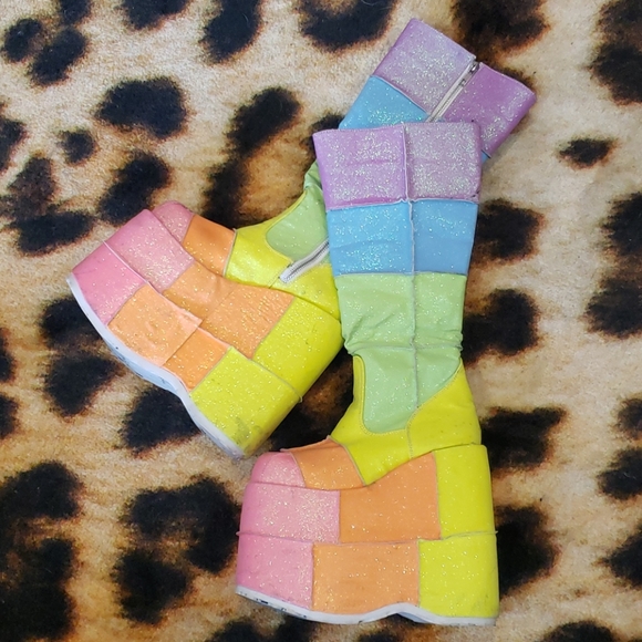 Dolls Kill Shoes - ⭐FLASH SALE⭐🌈 Demonia Glitter Color block boots